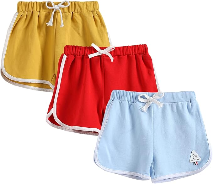 gfqlong 女婴男孩 3 件装棉质跑步运动短裤,幼儿夏季休闲时尚沙滩锻炼